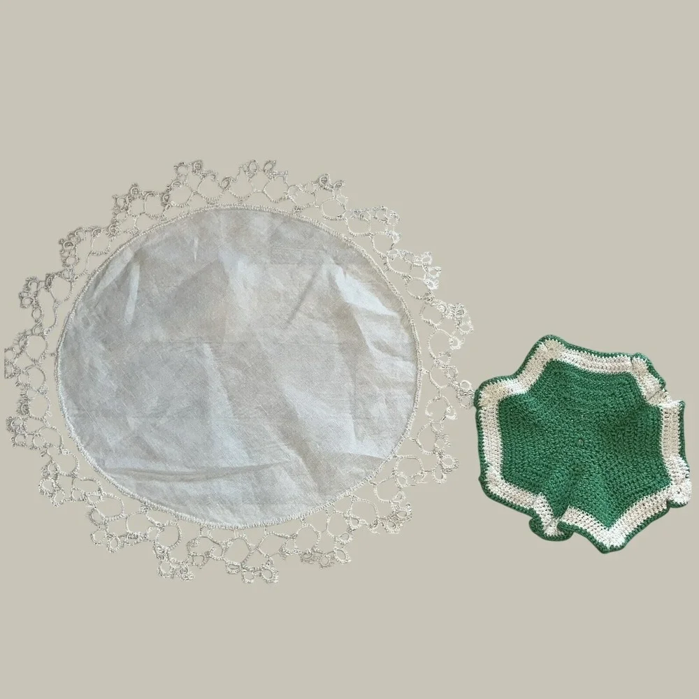 Handcrafted Doily Set Home Decor Linen Tatting Crochet Vintage Cottagecore Lace